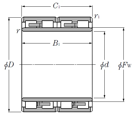 4R2823, Four-Row Cylindrical Roller Bearing With Solid Rollers & Machined Cage